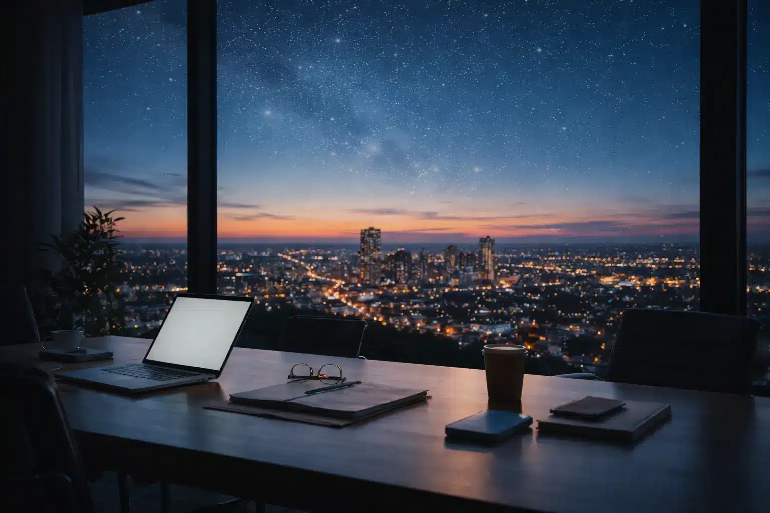 cityscape with laptop